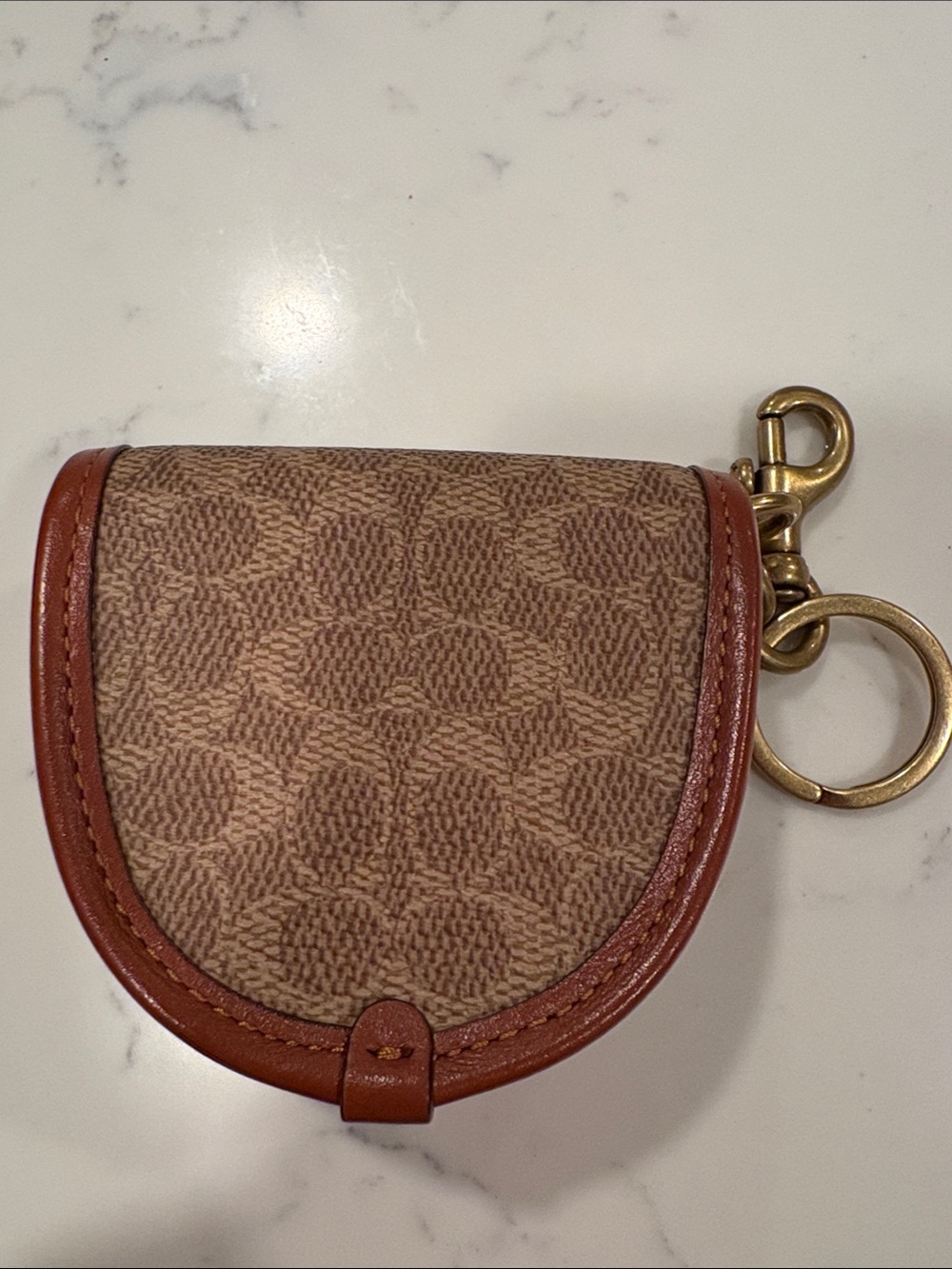 Coach Brown Signature Coin Pouch Key Holder with Tan Trim - Picture 2 of 8